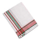 White cotton lungi with red and green stripes and red patterned border with tie ends