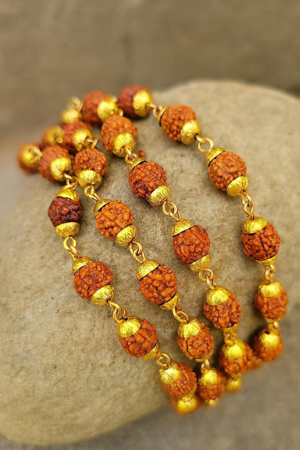 8mm Rudraksha Mala with Golden Caps - Achleshwar