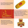 Yellow cotton thread bundle with red label on packaging