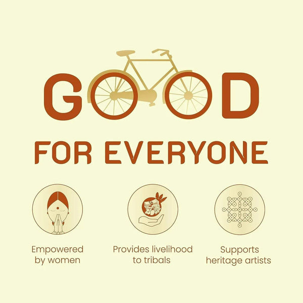 Incense stick packaging graphic with “Good for Everyone” text, bicycle icon, and three badges