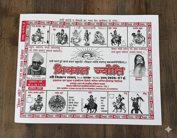 Paperback jantri cover with red frame, zodiac figures, and Hindi title text on white