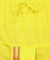 Yellow dhoti fabric close-up with ruched waist and drawstring channel