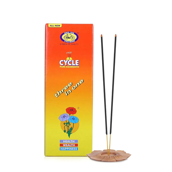 Cycle Pure Agarbatti Three in One Incense Sticks || Pack of 4 (250gm per Pack) || 3 Signature Fragrances Floral, Woody, Lily I Natural Fragrance for Puja, Meditation, Refreshing Ambience - Achleshwar