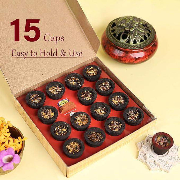 Sambrani dhoop cups set with 15 small incense cups in open box