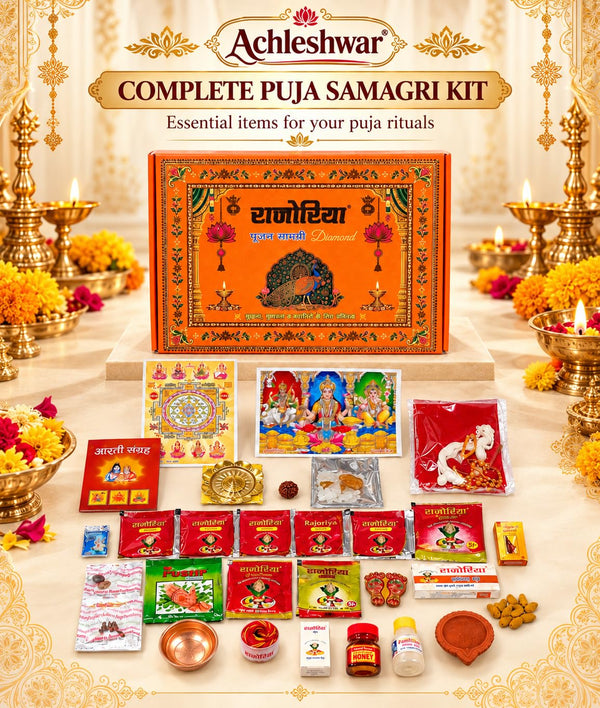 Diwali Lakshmi Puja Samagri Kit Box with 40 Essential Items, Mahalakshmi Poojan Samagri, Deepawali Pooja Box Achleshwar