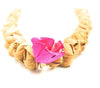 Bead mala with sandalwood-colored carved beads and pink tassel, 24-inch