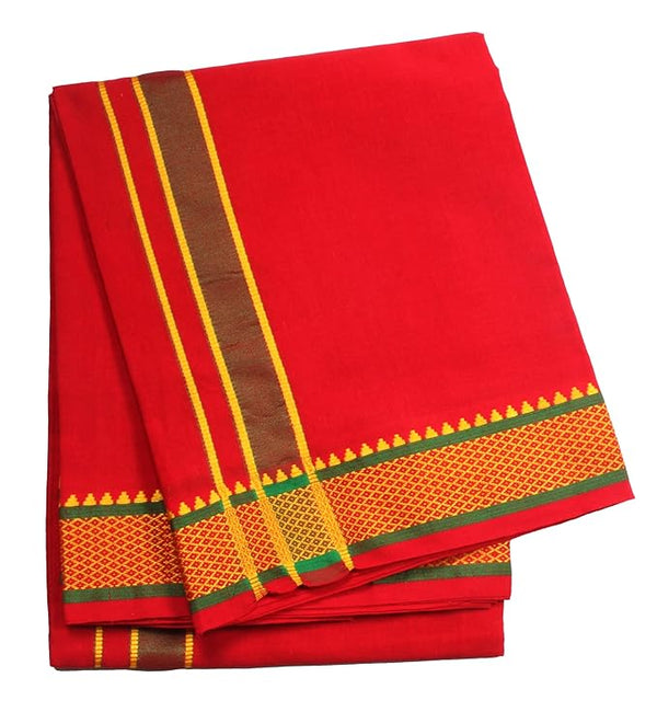 Pure cotton special dhoti set Red colour along angvastra