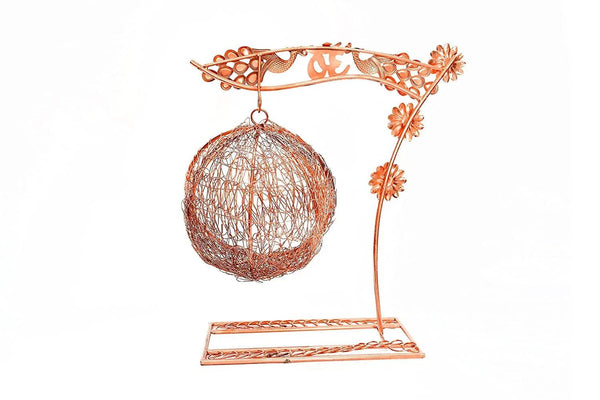 Copper wire swing stand with decorated arch frame and large hanging basket