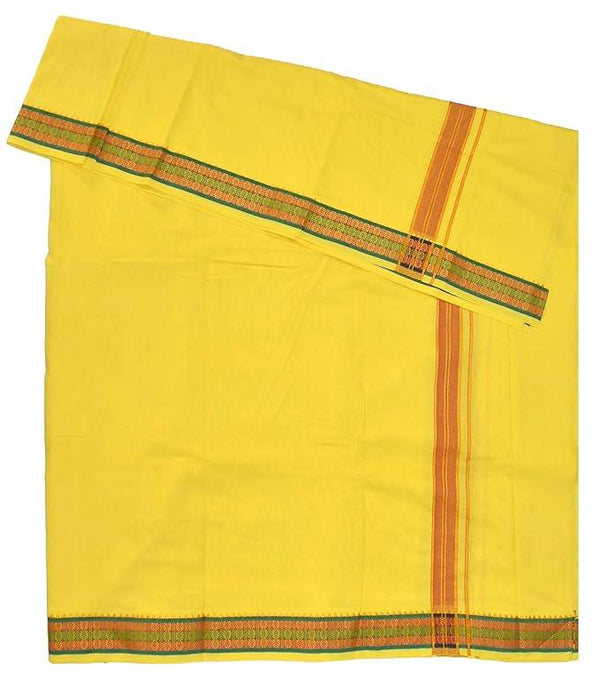 Pure cotton special dhoti set Yellow colour along angvastra - Achleshwar