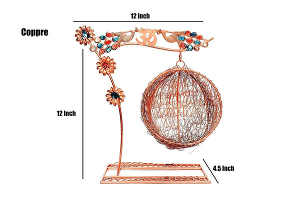 Copper wire swing with colorful floral ornaments and round hanging basket