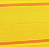 Yellow cotton fabric close-up with two thin orange stripes near top