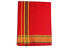Pure cotton lungi, red fabric with dark brown vertical stripe and gold trim border