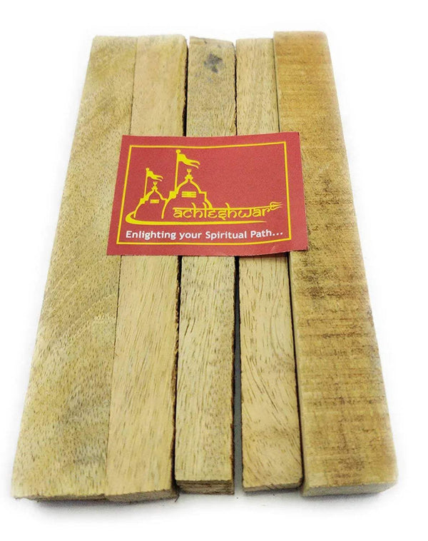 Mango wood sticks for hawan, packaged stack of light tan blocks