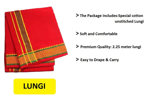 Pure cotton best quality Lungi Red colour - Achleshwar