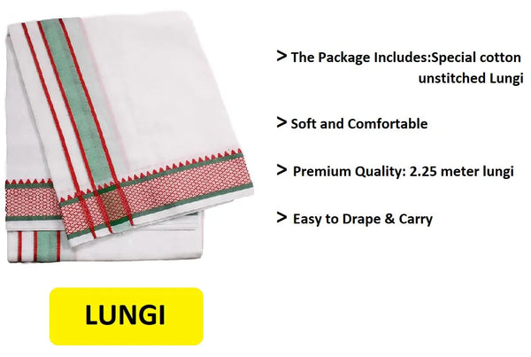 Pure cotton best quality Lungi White colour - Achleshwar