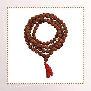 Rudraksha bead mala necklace with dark brown beads and red tassel