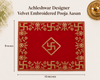 Red velvet pooja aasan cloth with gold embroidery, 10 in width and 8 in height