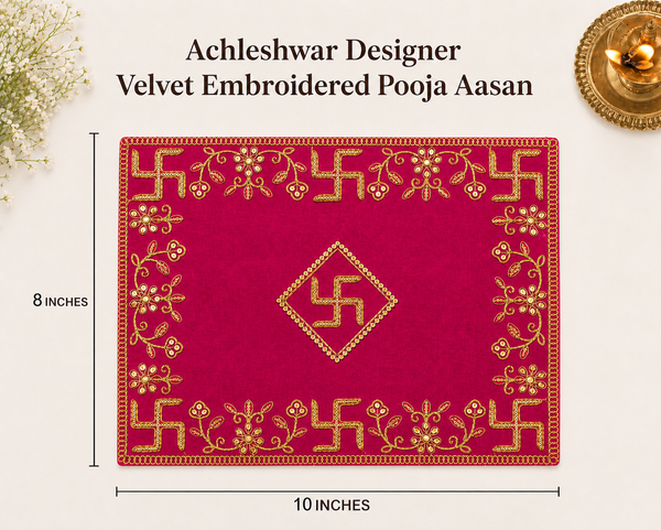 Designer Velvet Embroidered Pink Pooja Aasan Cloth for Mandir | Premium Altar Cover for Temple, Puja Chowki, Home Shrine & Diwali Decoration