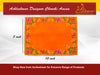 Orange velvet pooja aasan cloth featuring gold and green embroidered corner motifs