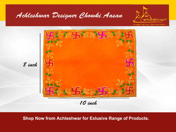 Designer Orange Velvet Embroidered Pooja Aasan Cloth - Achleshwar