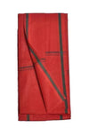 Red cotton gamcha patka with dark green border stripes, folded