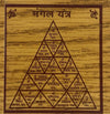 Wood-textured card with maroon triangular yantra diagram and Hindi labels