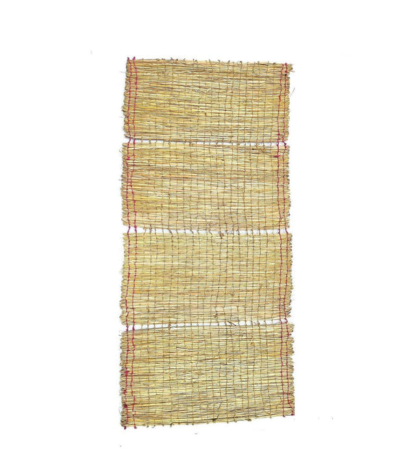 Kusha grass aasan mat, straw brown weave with red edge trim