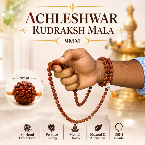 Original 5 Mukhi Rudraksha Mala 108+1 Beads for Daily Jaap Mala & Wearing by Girls Multiple Sizes | Achleshwar