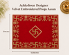 Red velvet pooja aasan cloth with gold embroidery, 10 in width and 9 in height