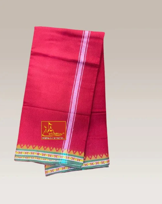 Regular unstiched dhoti set with angvastram cotton with khadi red colour - Achleshwar