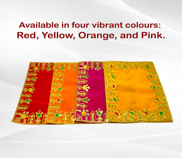 Designer Velvet Embroidered Pooja Aasan Cloth 30X40 inch RED | Chowki Aasan for God Idol