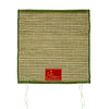 Wool pooja asan mat, green with white stripes and red logo patch