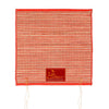 Wool pooja asan mat, red with white stripes and red logo patch