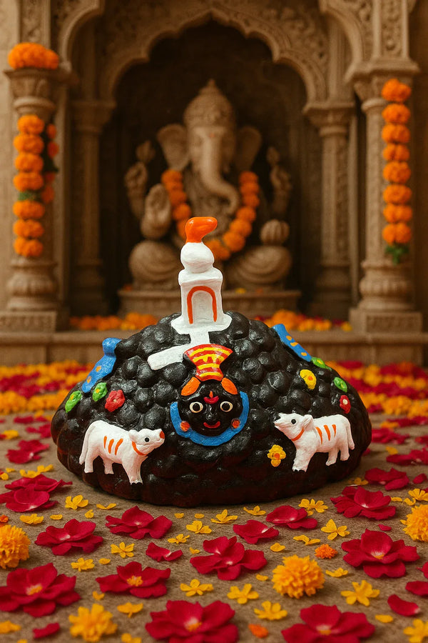 Govardhan Parvat Idol with Shree Giriraj Ji Mukharvind | Govardhan Pooja Decor | Marble Dust Sculpture - Achleshwar