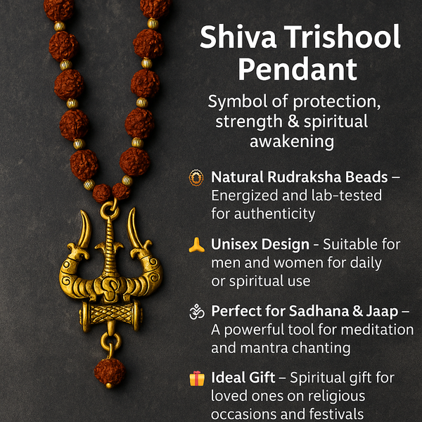 Achleshwar Shiva Trishool Rudraksha Necklace for Men & Women | Spiritual Protection Pendant with Natural Rudraksha Beads