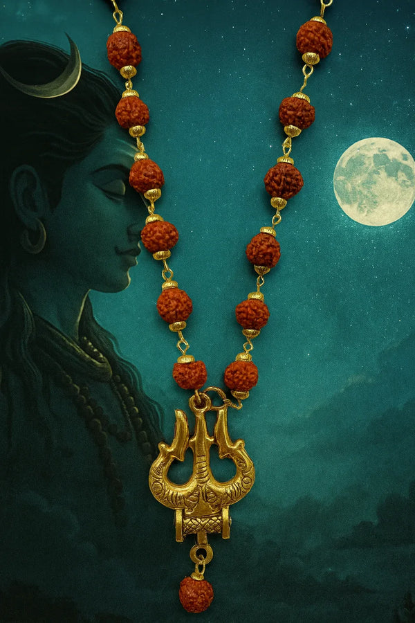 Shiva Trishool Rudraksha Necklace for Men & Women | Spiritual Protection Pendant with Natural Rudraksha Beads - Achleshwar