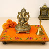 Designer Orange Velvet Embroidered Pooja Aasan Cloth - Achleshwar