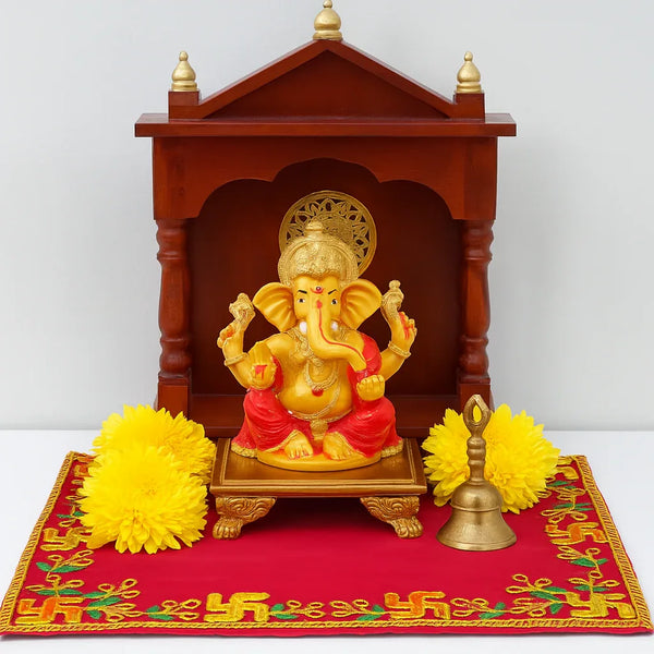 Designer Red Velvet Embroidered Pooja Aasan - Achleshwar