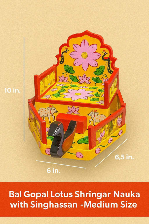 Handcrafted wooden lotus boat seat with colorful floral panels and raised backrest
