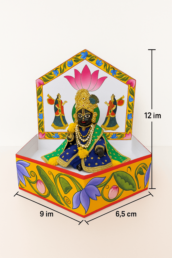Decorative fiber boat base with colorful lotus arch, idol standing inside