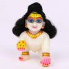 Black wig hairpiece with thick curly texture and headband for idol figurine