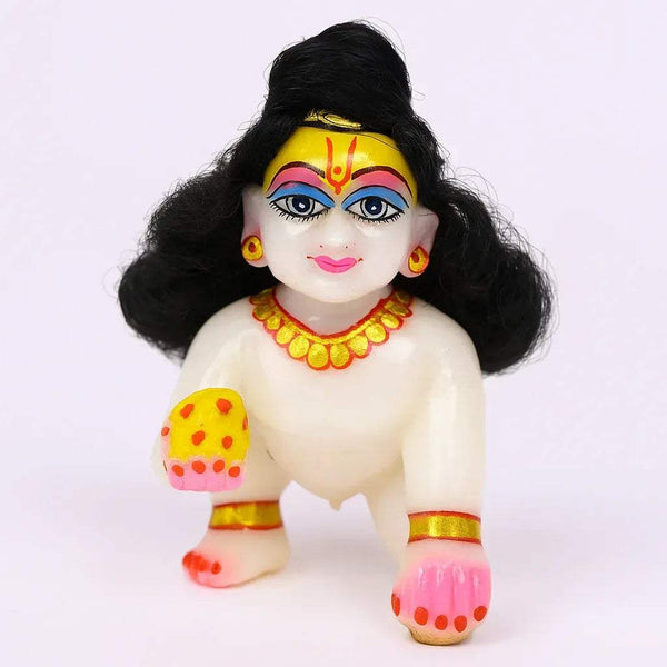 Black wig hairpiece with thick curly texture and headband for idol figurine