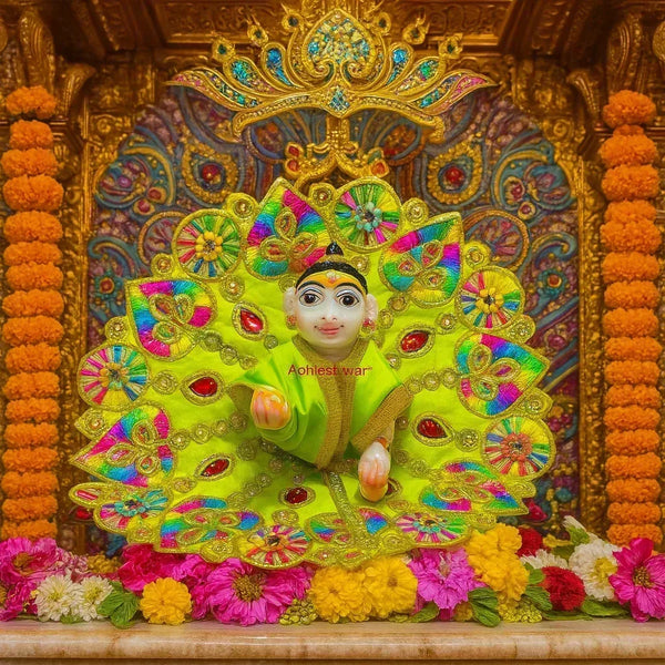 Laddu Gopal poshak/Dress | Bal Gopal Poshak Size 6 Handmade Jari & Stone Work - Achleshwar