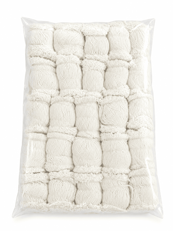 Cotton wick bundle in white fabric wrap, square pack with multiple braided strands.