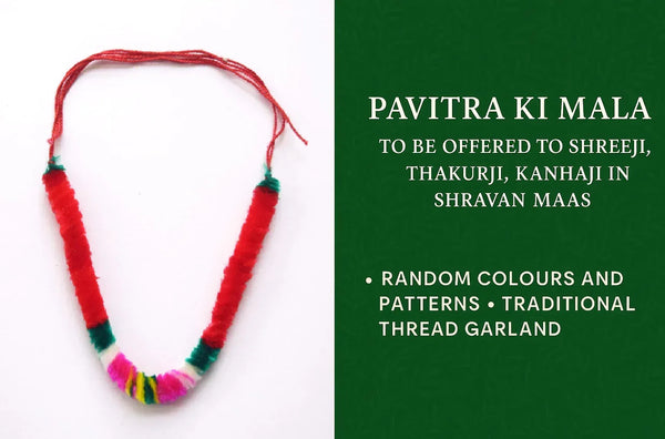 Pavitra ki Mala for Shreeji | Random Colours & Patterns | Traditional Thread Garland for Thakurji, Kanhaji, Deity Adornment in Shravan Maas Size 22 Inch - Achleshwar