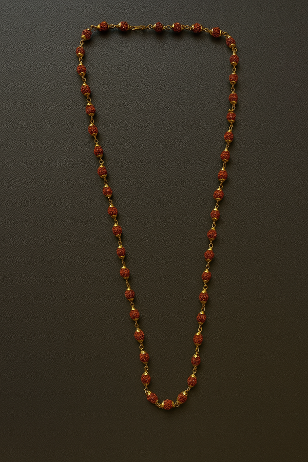 Achleshwar 8mm Rudraksha Mala with Golden Caps