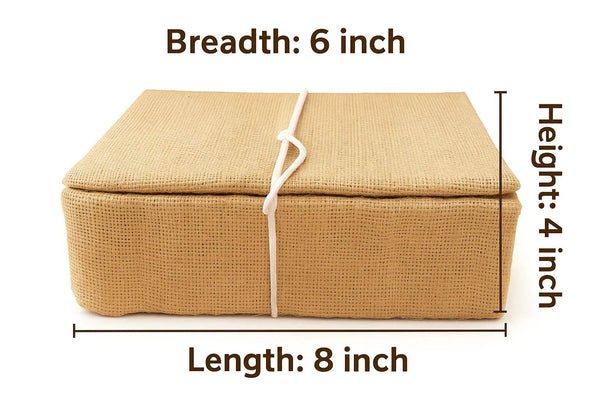 Jute idol cradle box, light tan; dimensions shown: 8x6 in