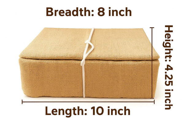 Jute idol cradle box, light tan; dimensions shown: 10x8 in