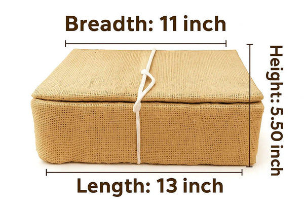 Jute idol cradle box, light tan; dimensions shown: 13x11 in