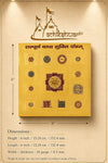 Gold yantra poster with dimension box showing 6 in size and central mandala emblem.
